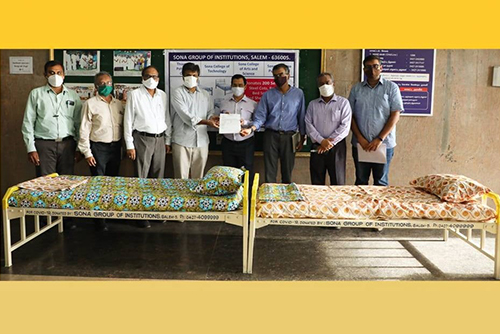 The Sona Group donates 200 cots, bedsheets, and pillows to COVID infected people in the
Salem district